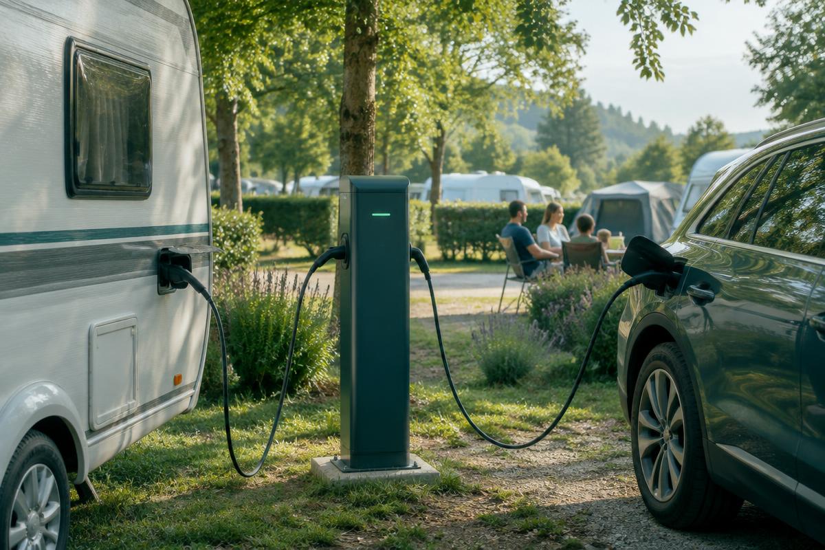 Borne de recharge Ma Borne LR sur un emplacement de camping