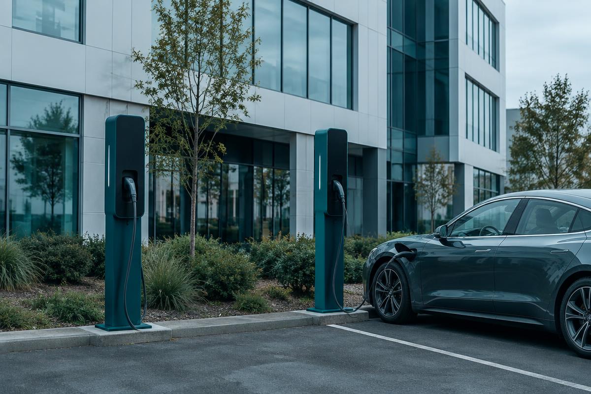 Bornes de recharge dans le parking d'une entreprise